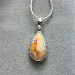 Genuine deer fawn Jasper natural stone pendant on sterling silver chain